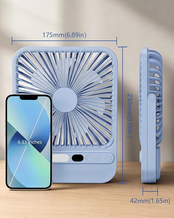 8000mAh Ultra-Thin Portable Travel Fan with Timer, Light&LED Display