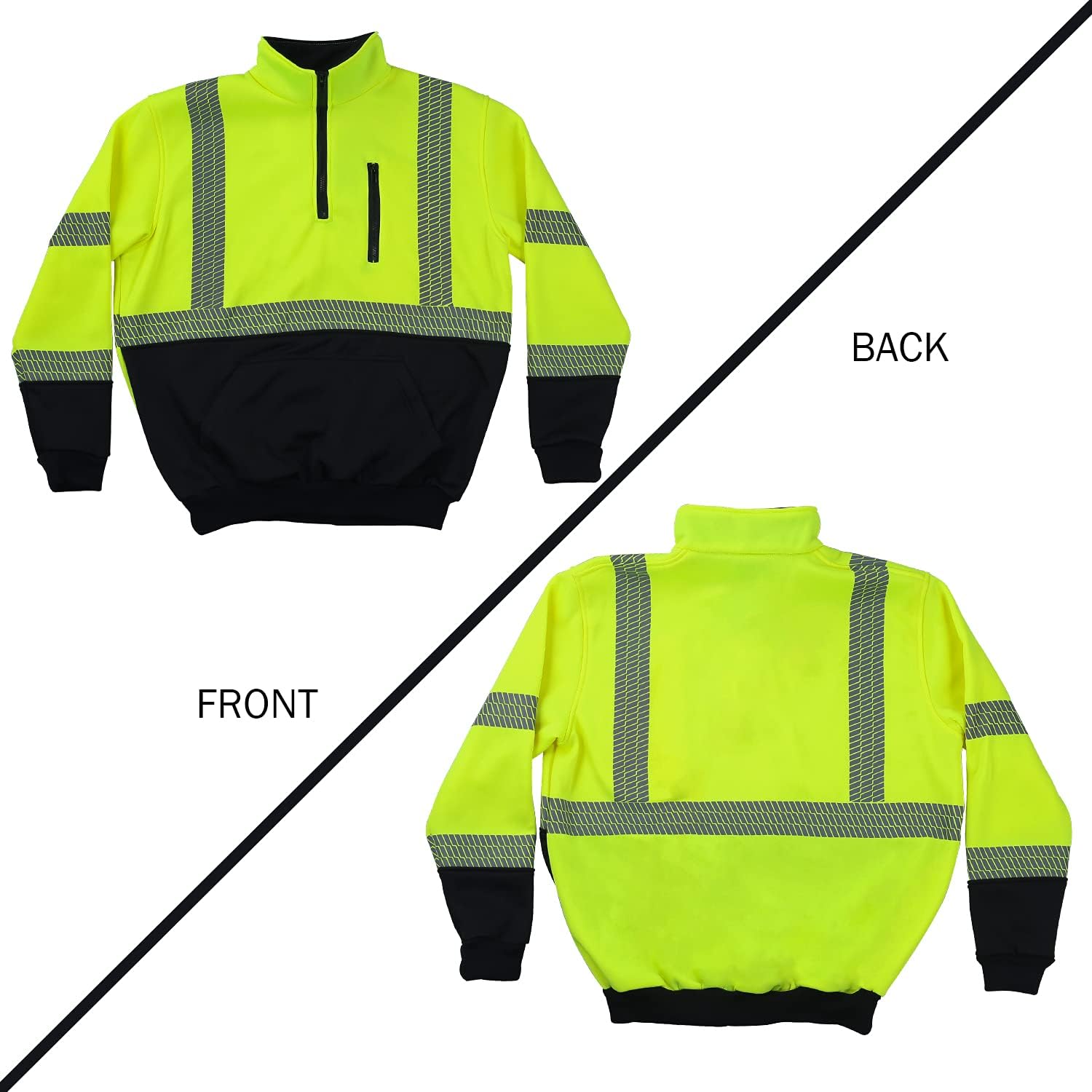 VENDACE Hi Vis Safety Reflective Sweatshirt for Men ANSI Class 3 High Visibility Fleece 1/4 Zipper Jacket No Hood (Yellow,2XL) - Image 7