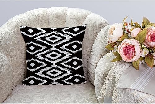 Miniatura 2 de HGOD DESIGNS Funda de almohada cuadrada de lino y algodón blanco y negro, funda de cojín estándar para hombres y mujeres, decoración del hogar,