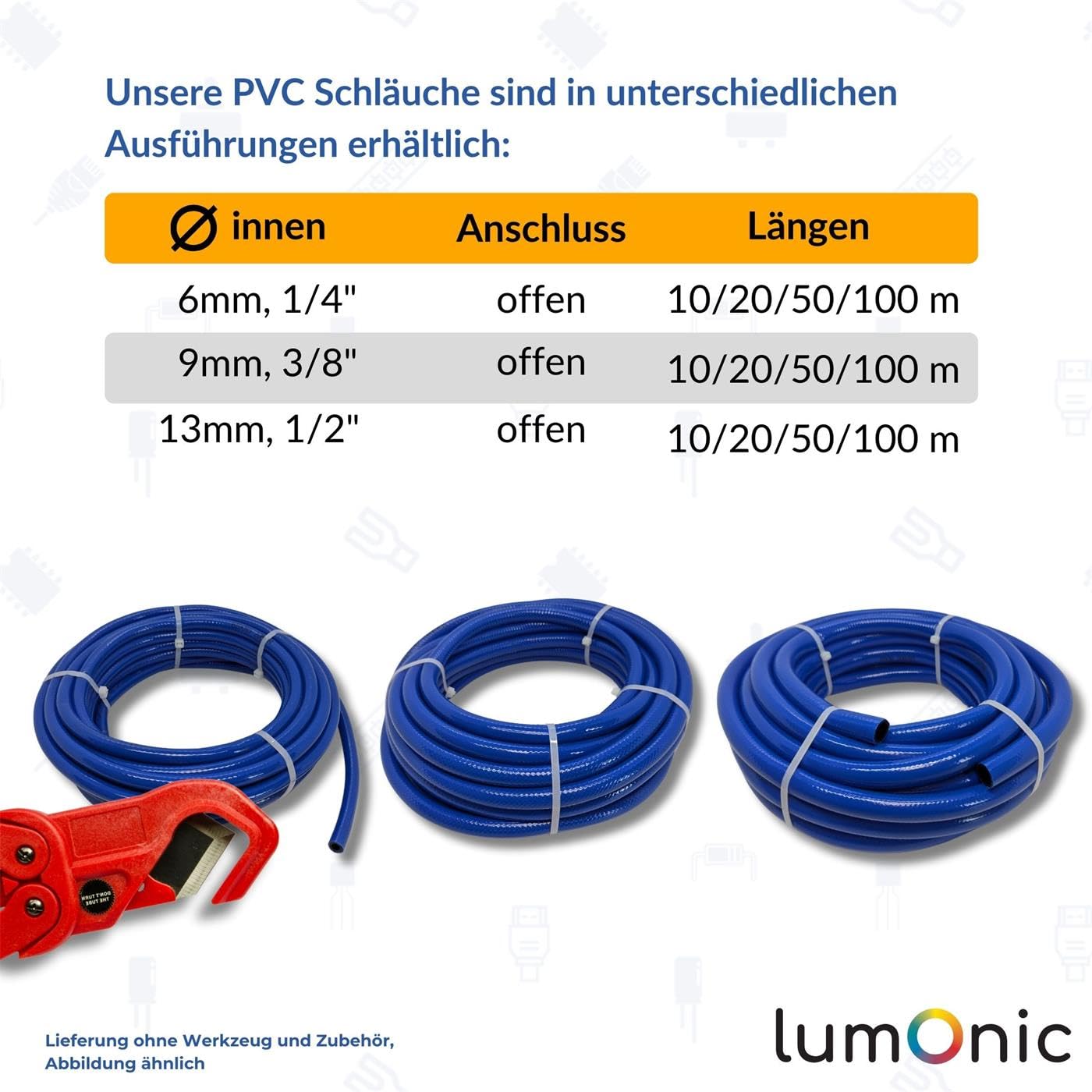 Tuyau PVC 3m Raccords Rapides Lumonic 3m Tuyau D'air Comprimé Avec Raccord Rapide I 13mm Tuyau PVC Renforcé 6mm