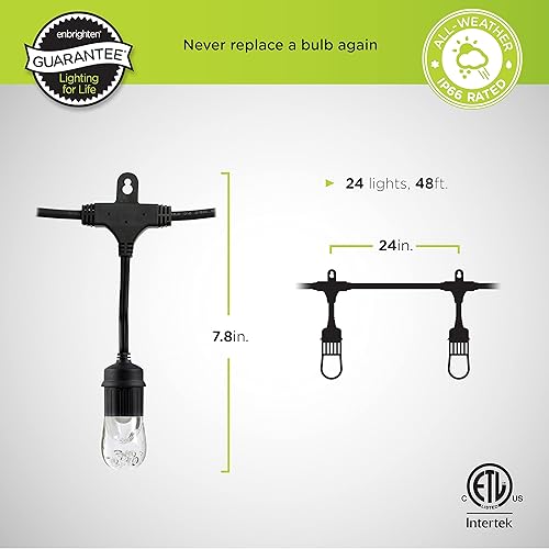 Miniatura 2 de Enbrighten 31660 - Cadena de luces LED clásicas para cafetería color negro 12 pies de longitud 6 bombillas resistentes a los impactos inastillables