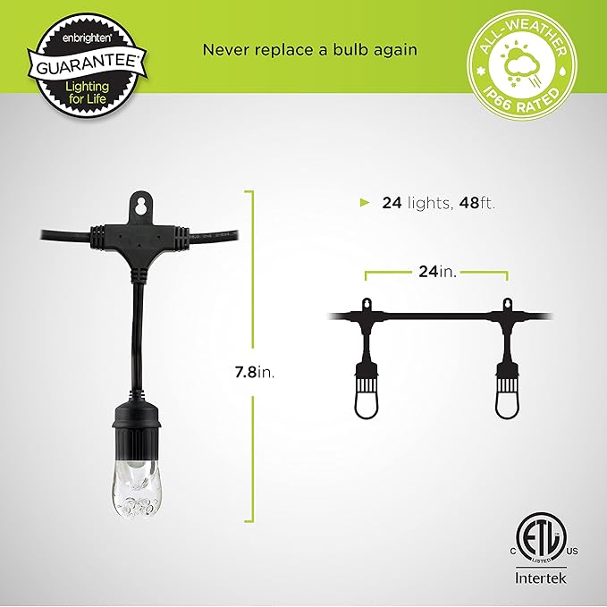 Juego de luces LED cálidas Enbrighten 48 pies resistente impermeable miniatura 3