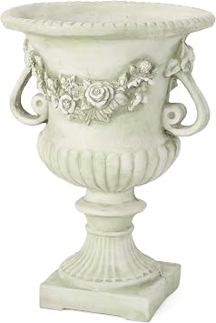 Christopher Knight Home Buena Outdoor 24" Cast Stone Urn, White color with green Moss