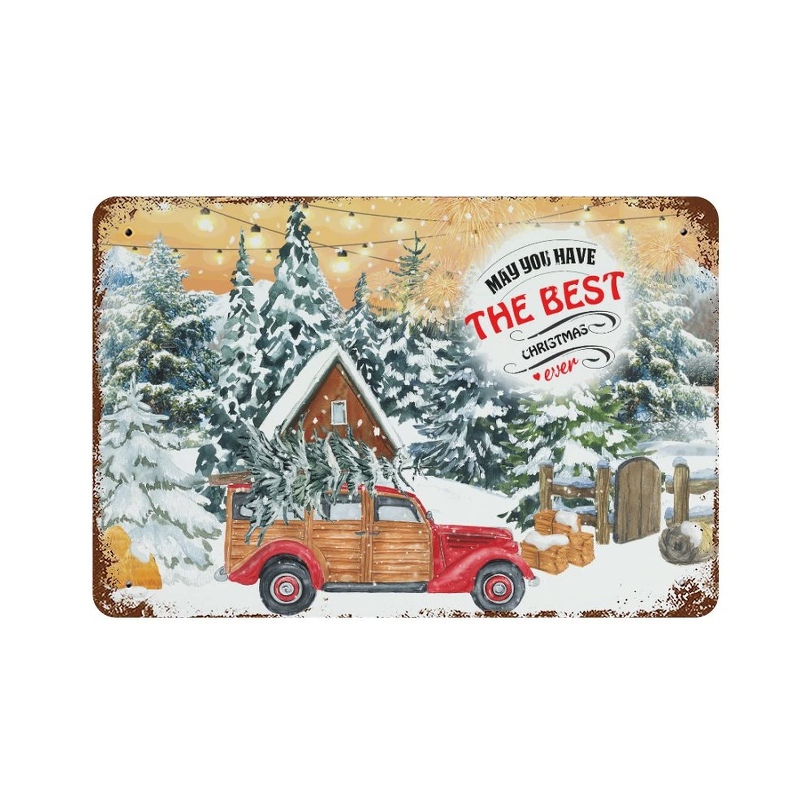 Plaque en métal rétro de Noël 30x45cm : déco murale vintage bar et maison