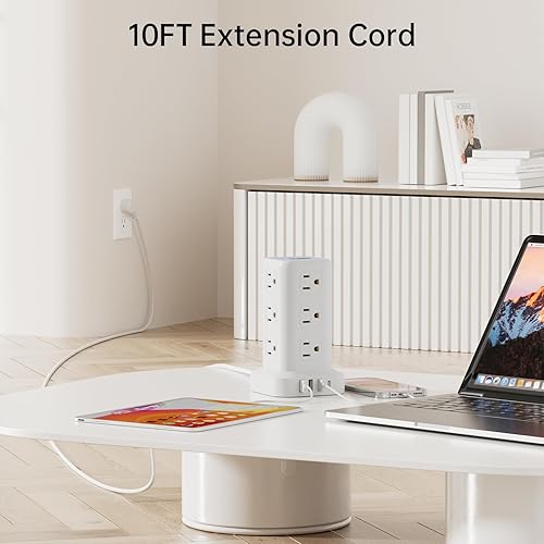Miniatura 4 de PD20W - Regleta de alimentación con protección contra sobretensiones con USB 12 salidas con 4 puertos USB (1 USB C), cable de extensión de enchufe