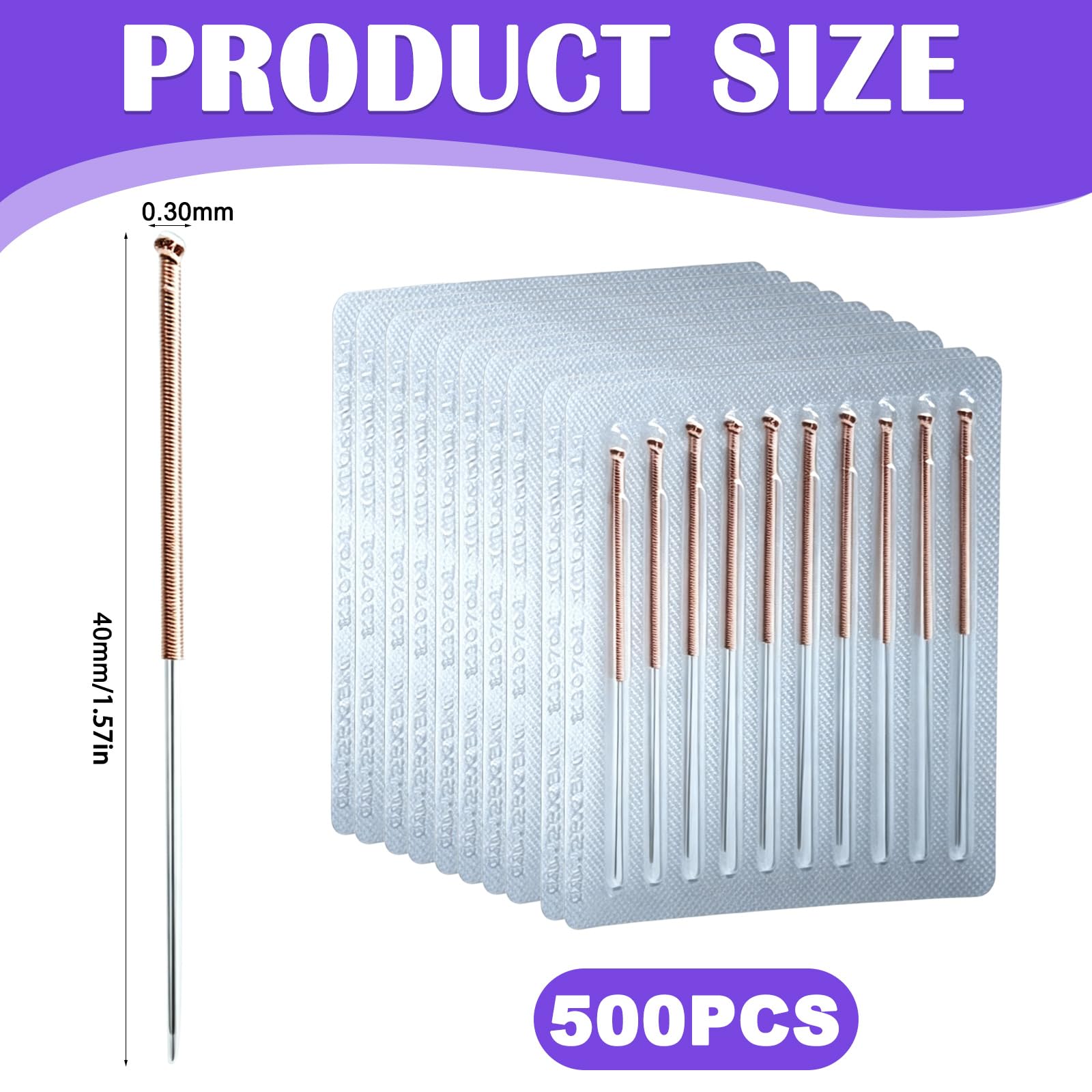 500 Stück Professionelle Akupunkturnadeln, Kupfergriff, Sterile Akupunkturnadeln, 0.30 * 40mm Hochwertige Akupunktur Nadeln, Akupunkturstift Chinesische Massage, Für Therapieanwendungen