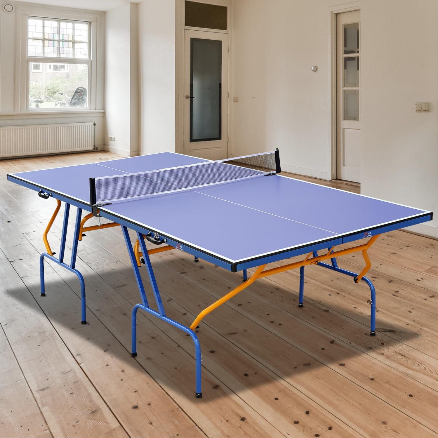 Double Fish Table Tennis Table, 8×4 Ft Foldable & Portable Ping Pong Table Set with 2 Table Tennis Paddles, 3 Balls and Net for Indoor Outdoor Use