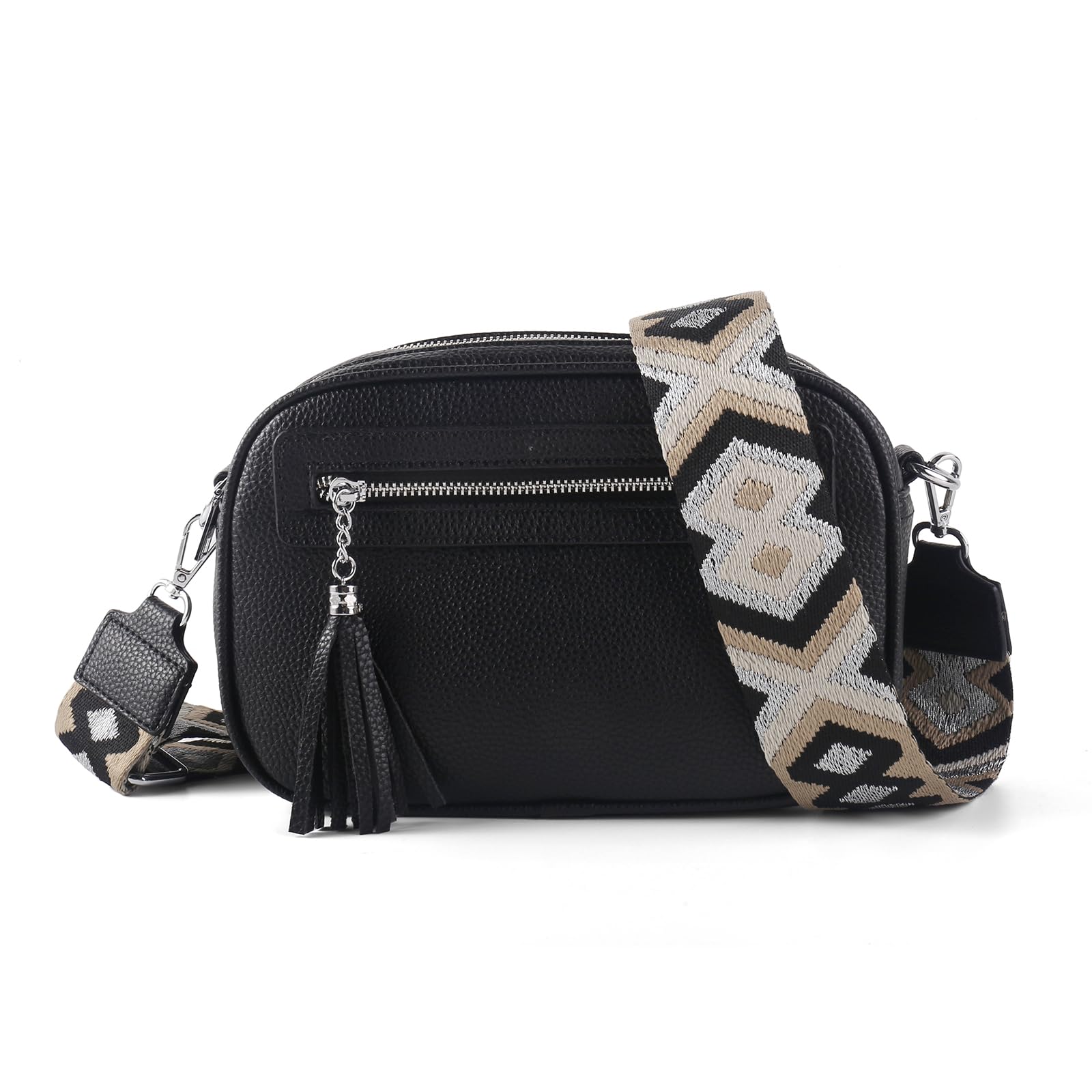Crossbody Bag for Women Trendy Purse Small Shoulder Handbags with Wide Strap With Multi-compartment double zipper