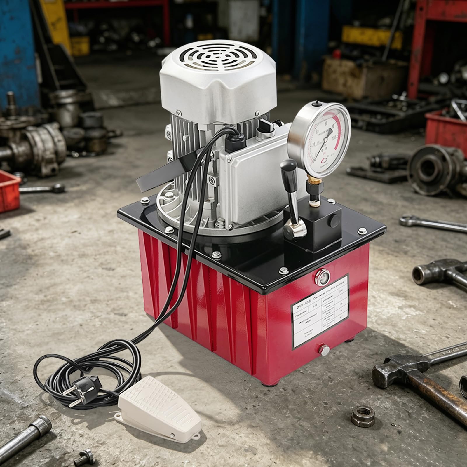Hydraulikpumpe Elektrisch 70MPa, Elektrohydraulische Pumpe 0,75KW mit Fußpedal, Hydraulikaggregat 7L Öltank, Hochdruckpumpe für Hydraulischer Zylinder, Hydraulikpresse, Hebewerkzeug & Biegewerkzeug