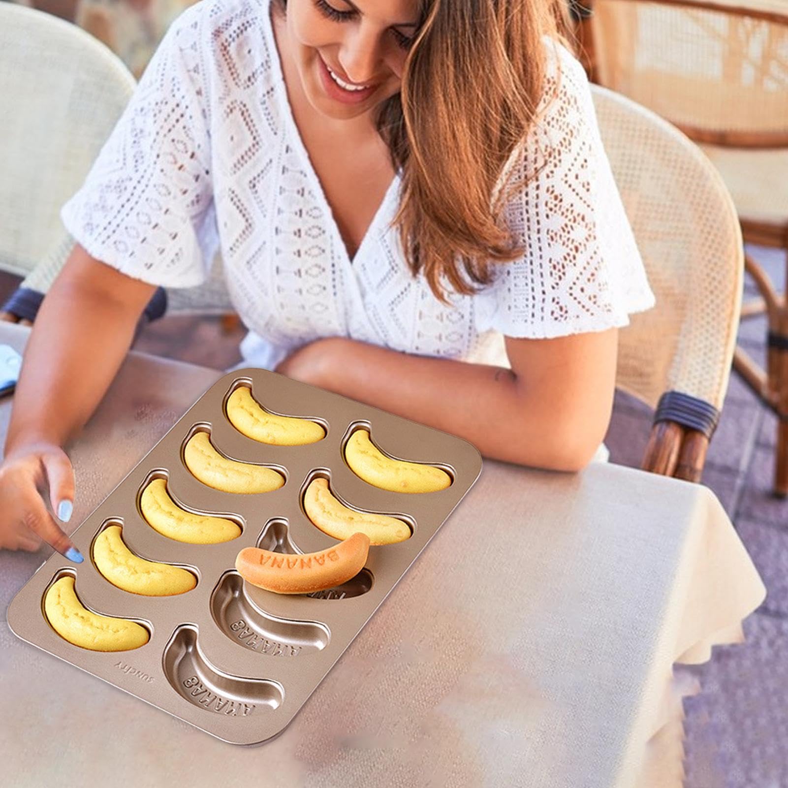 Moldes de pastel para hornear, molde para hornear plátano | molde de metal antiadherente para hornear, molde para hornear en forma de fruta, molde para hornear con 10 cavidades, molde
