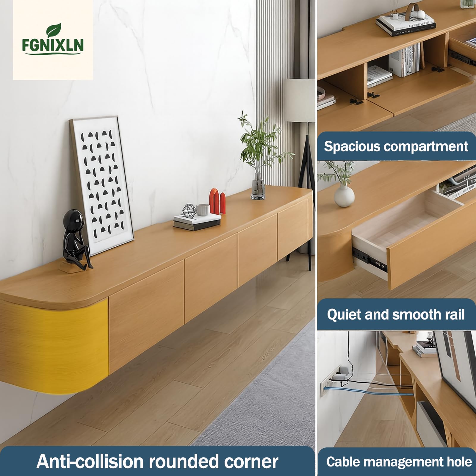 Mueble TV Suspendido, 120-240 cm, Mesa para TV Moderno Mueble para Televisor, Adecuado para La Sala De Estar Y El Dormitorio(220CM)