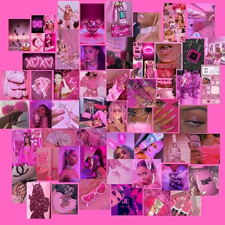 AbhiKalpya Art Studio Aesthetic room decor | Wall collage kit | Self Adhesive Wall Posters Kit for Room Decoration (Unique Aesthetics, 4x7 inches) -50+5 Pieces (Pink Girl)