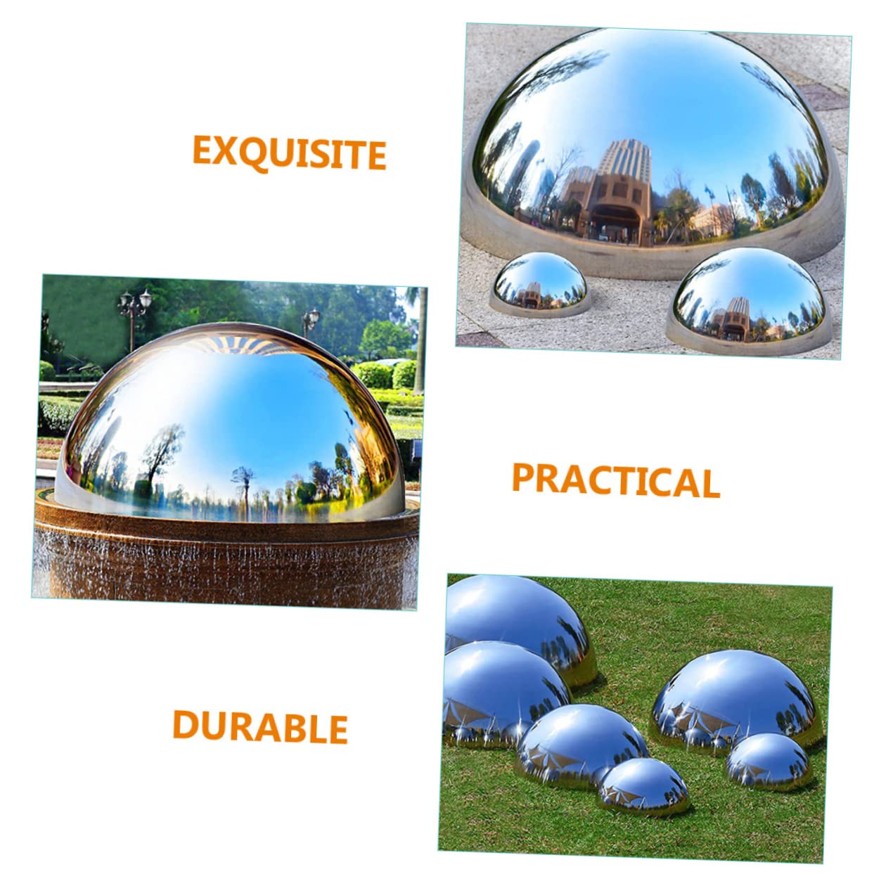 VANZACK 4 Stück Reflektierende Gartendekoration Kugeln aus Edelstahl Halbkugeln mit Polierter Oberfläche für Außenbereich und Gartenschmuck