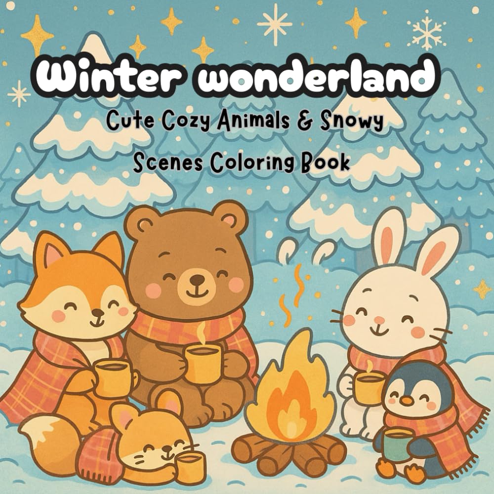 Winter Wonderland, cozy coloring book, for adult and teens: Holiday Winter Scenes with Adorable Animals Characters