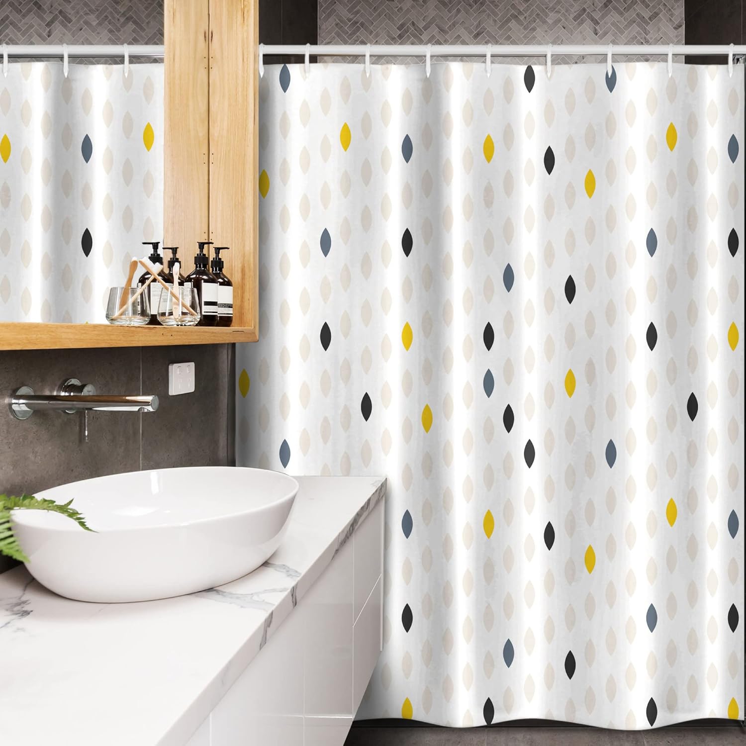 Ambesonne Modern Stall Shower Curtain, Modern Geometric Shapes Polka Dot Tear Drop Forms Pattern Graphic Art Print, Fabric Bathroom Decor Set with Hooks, 54" W x 78" L, White Yellow