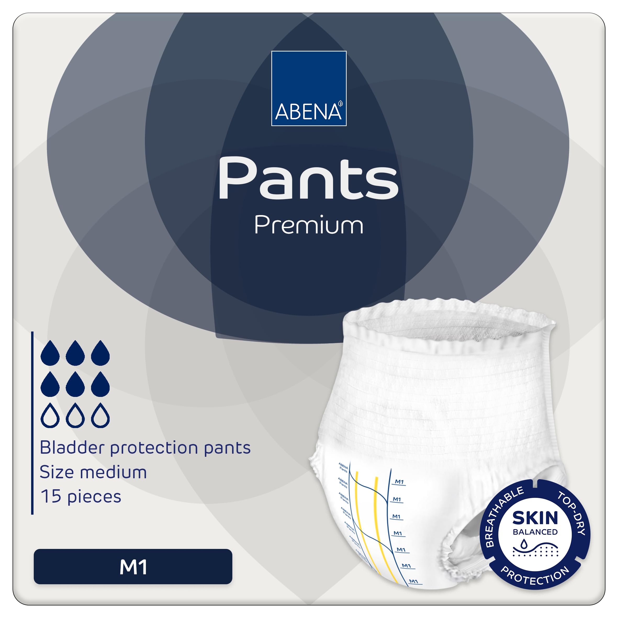 Abena Pants Premium Pull-Up Incontinence Pants, Eco-Labelled Incontinence Pants for Men & Women, Discreet, Protective, Breathable, Comfortable - Medium 1, 80-110cm Waist, 1400ml Absorbency, 15PK