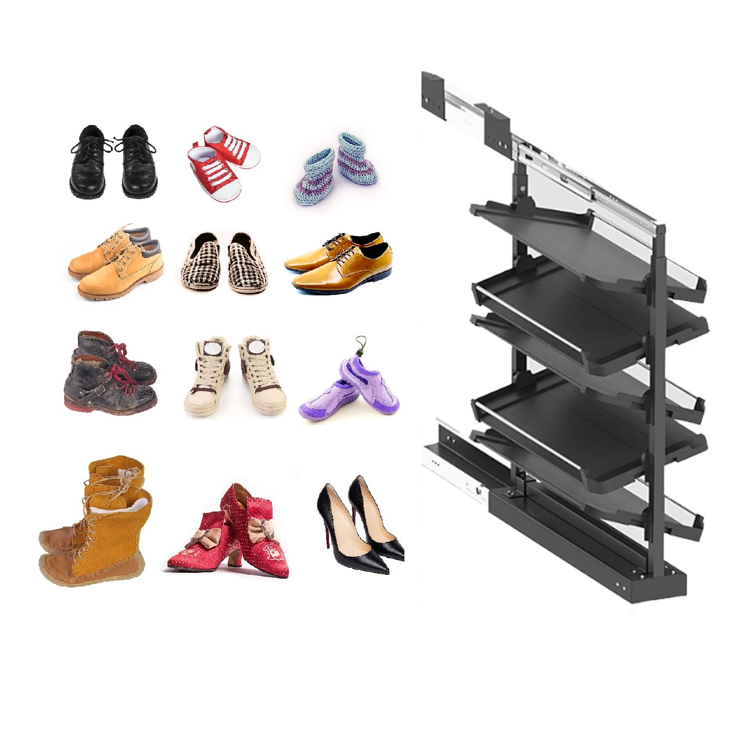 Adjustable Pull-Out Shoe Rack Organizer, Stackable Metal Shelf, Retractable Design &amp; Vertical Storage, Adjustable Height, Stainless Steel, for Small Bedroom Closet, Space Saving Storage