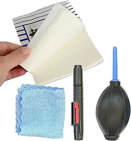 Kit Limpa Lente e Camera 4x1 c/Soprador, Pano, Pincel multiuso portátil e bloco de lenços 50fls