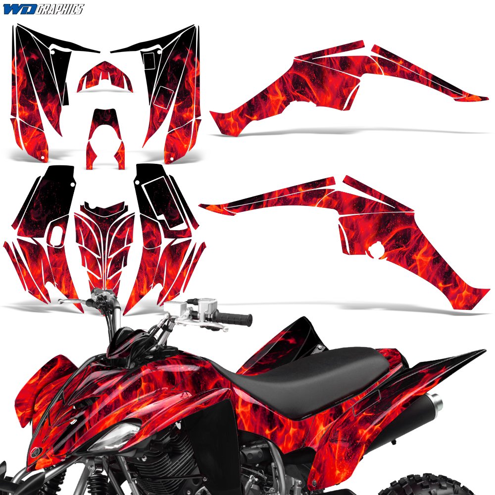 Wholesale Decals ATV Graphics kit Sticker Decal Compatible with Yamaha Raptor 350 2004-2014 - Flames Red