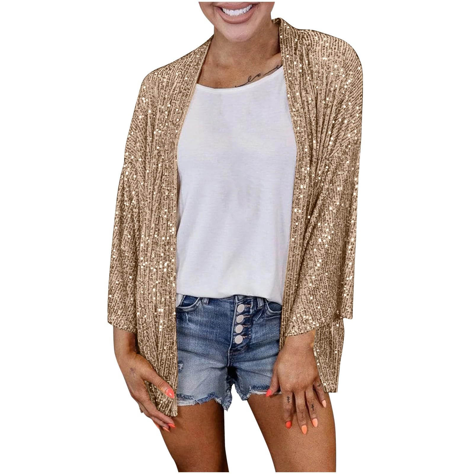 Womens Sequin Cardigan Jackets Casual Shinny Coat Open Front Sparkle Outwear Party Clubwear Evening Glitter Cardigans Shrug