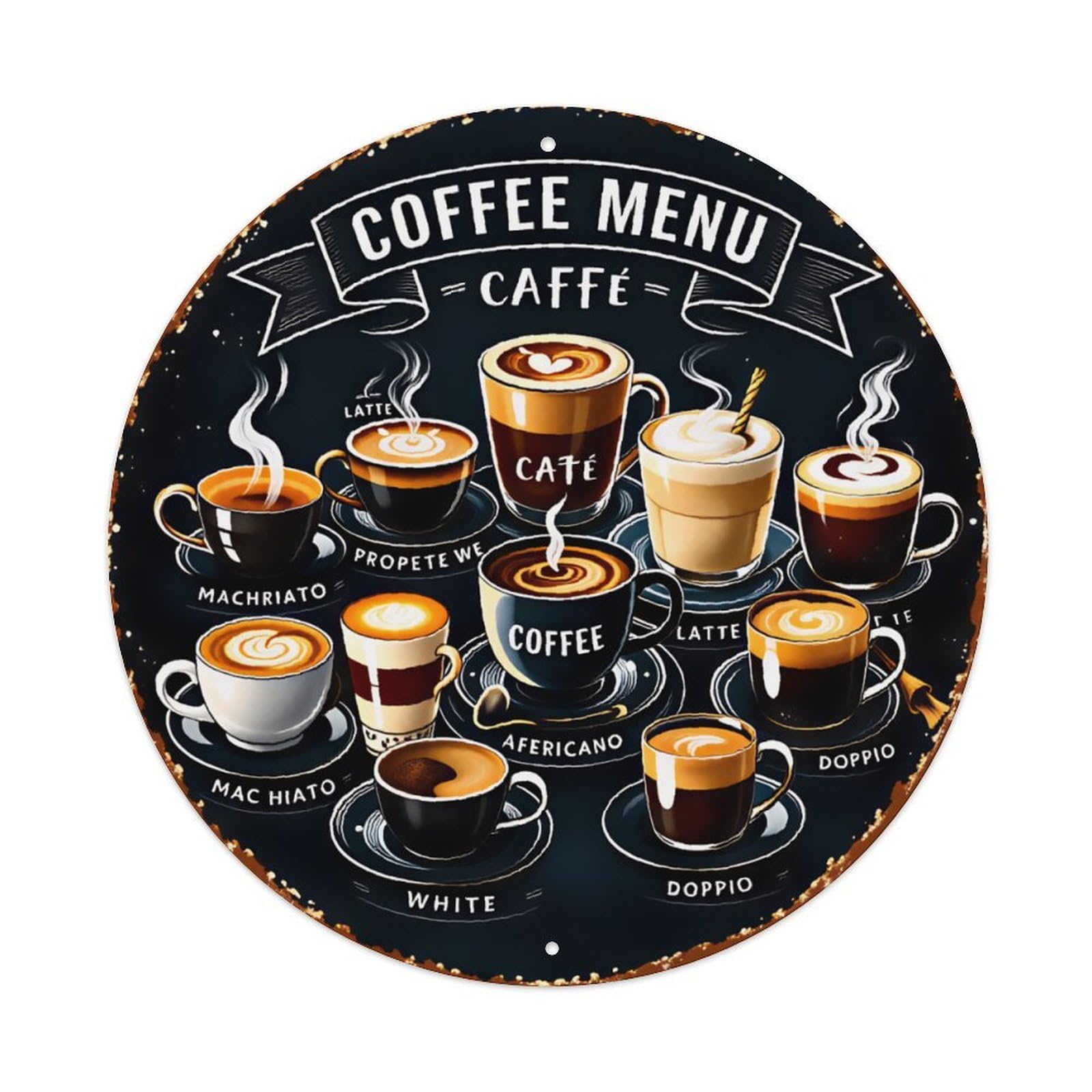 Coffee Menu Latte Americano Vintage Cafe Decor Plaque Vintage Aluminium Metal Sign, Retro Wall Decor for Home, Bar, Garage & Farmhouse 20x20cm
