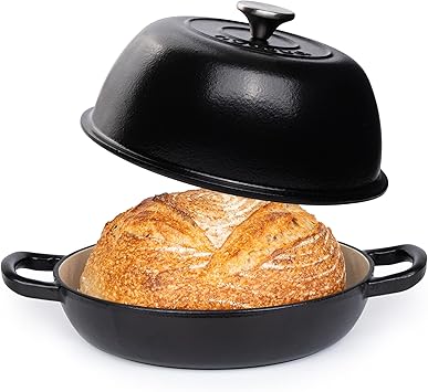 Enamelled Cast Iron Dutch Oven Pot Dutch Oven For Sourdough Bread Baking Cast Iron Bread Pot Black, 6 Quarts, 26cm by Nuovva