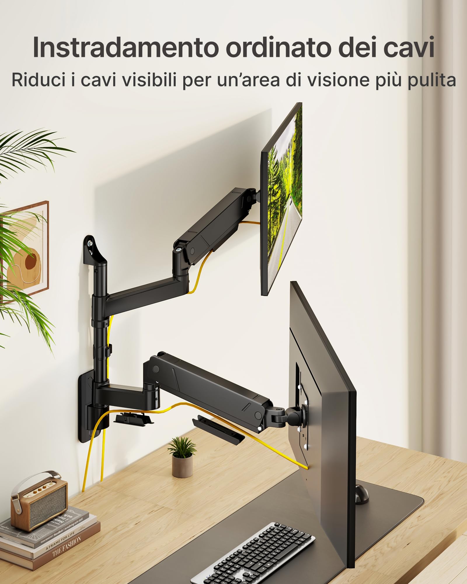 monTEK Supporto da parete per doppio monitor da 17 a 35", carico massimo 16 kg, compatibile con schermo piatto e curvo, braccio per monitor inclinabile, girevole e ruotabile, supporto da parete per TV