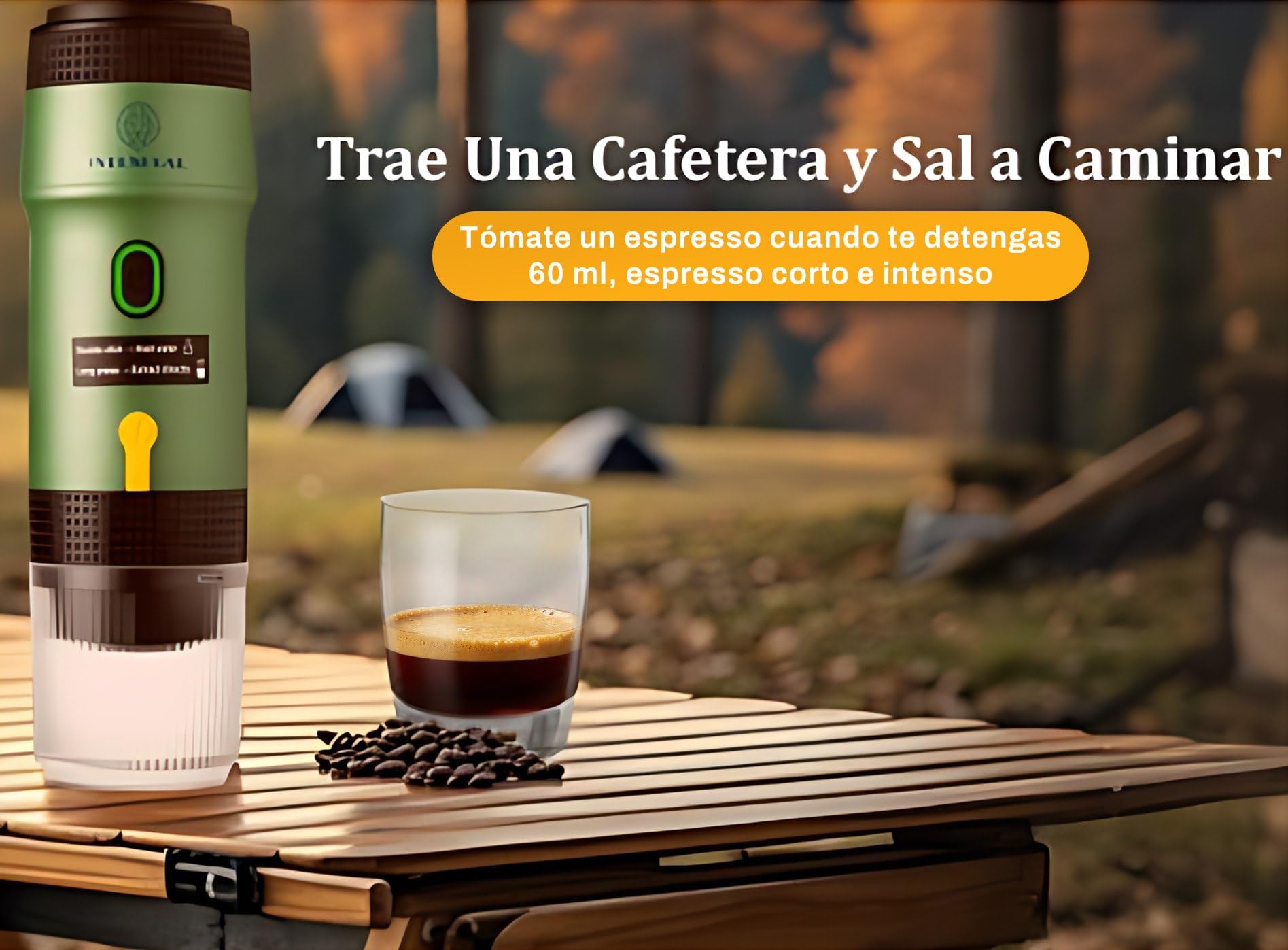 Cafetera Portátil Espresso, Autocalentable con Batería 12V, Compatible con Cápsulas Nespresso, Dolce Gusto y Café Molido para Viajes y Coche, Ideal para Camping y Exterior