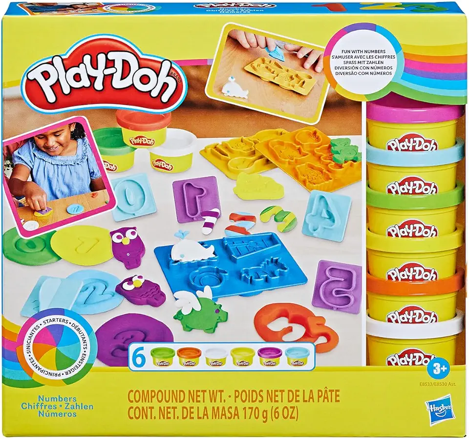 Play-Doh, Massinha de Modelar Infantil, Kit Inicial de Números - Conjunto de Brinquedo com Acessórios e 6 Potes - A partir de 3 Anos
