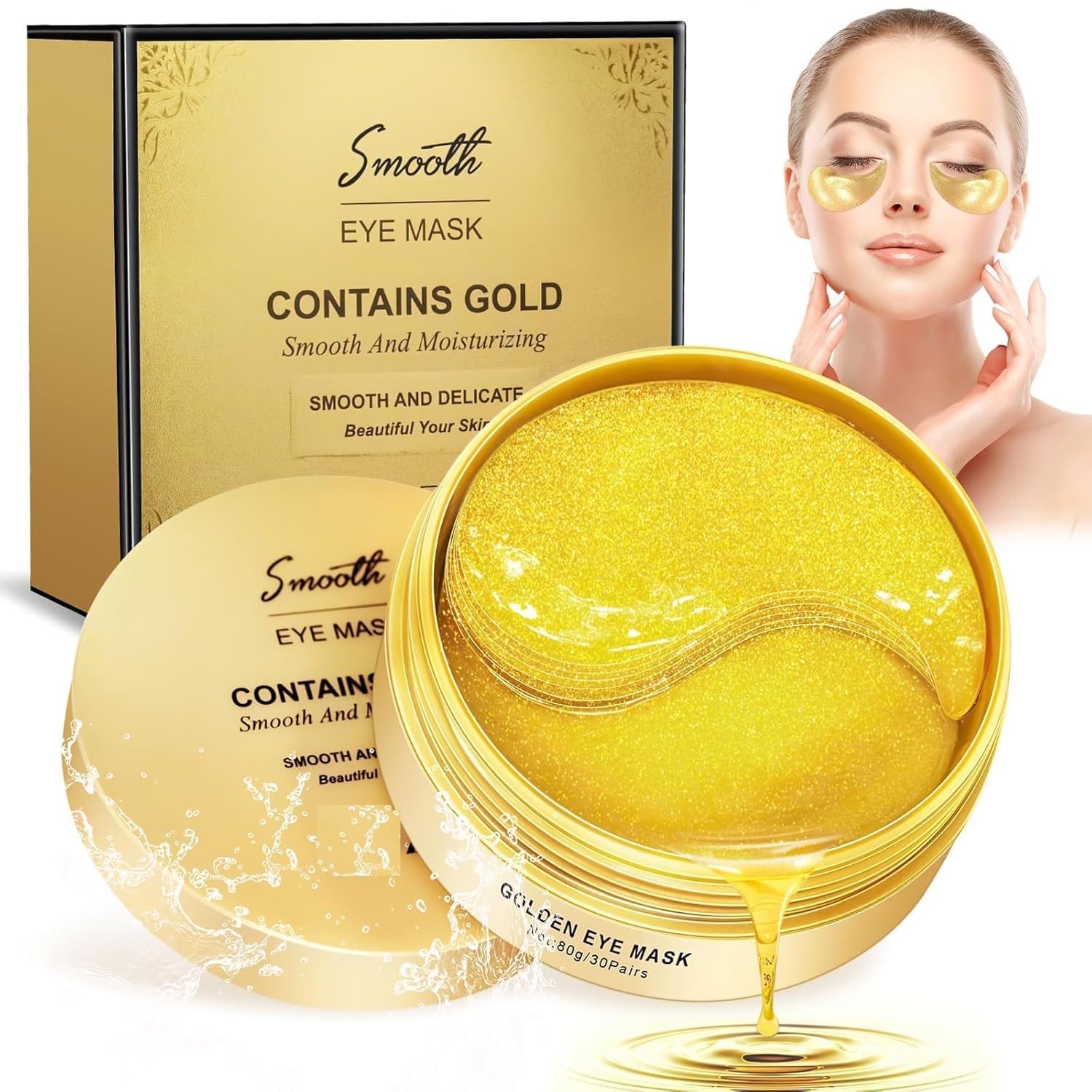 Calyrex Under Eye Patches for Dark Circles with 24k Gold Eye Cooling Gel Pads Hydrogel Eye Patch Mask with Collagen for Relaxing Eyes Wrinkles Reducing Puffiness (Pack of 60)(Gold)-image-30