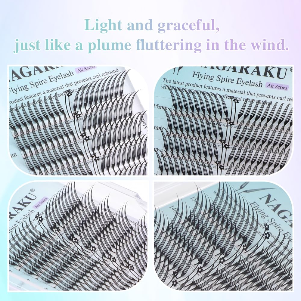 NAGARAKU Flying Spire Shaped Eyelashes Extensions Air Series Premade Volume Lashes 0.07mm D Curl 8mm-15mm Mix Length 240 Clusters Fox/Wet Set/Anime/Manga Styles Lashes - Image 3