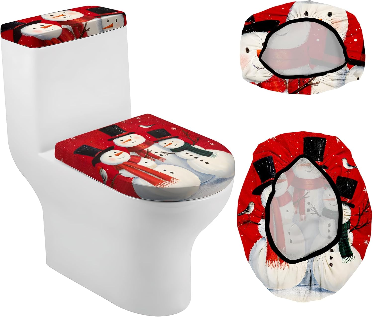 Christmas Toilet Lid Cover, Dust Splash Resistant Toilet Seat Cover and Washable Toilet Tank Protector (AAI-Y0489) | Reusable Home Bathroom Accessory Decoration