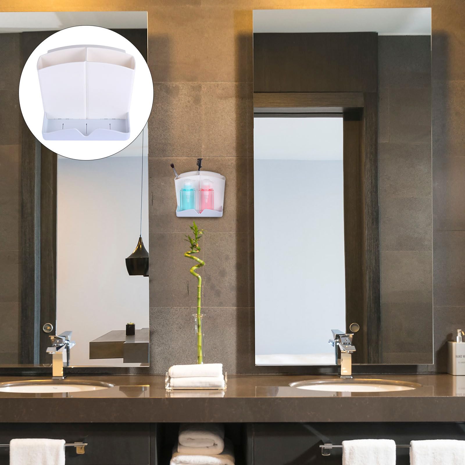 BESPORTBLE Porta Spazzolino da Denti da Parete Multifunzione in Abs senza Perforazione Scatola Porta Pettini e Portaoggetti per Bagno Fori di Drenaggio e Adesivo Resistente per