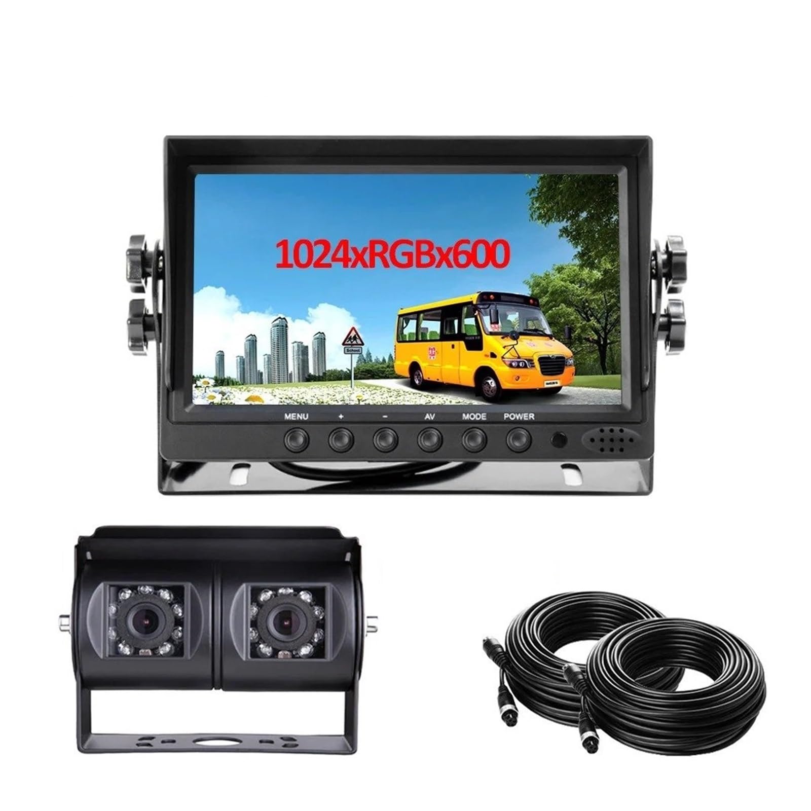 Cámara Aparcamiento Cámara Marcha Atrás Doble Lente con Monitor Retrovisor 7 Pulgadas Kit Marcha Atrás Visión Trasera Cámara para RV Autocaravana Camión Autobús Camara Marcha Atras(KIT1-10m)