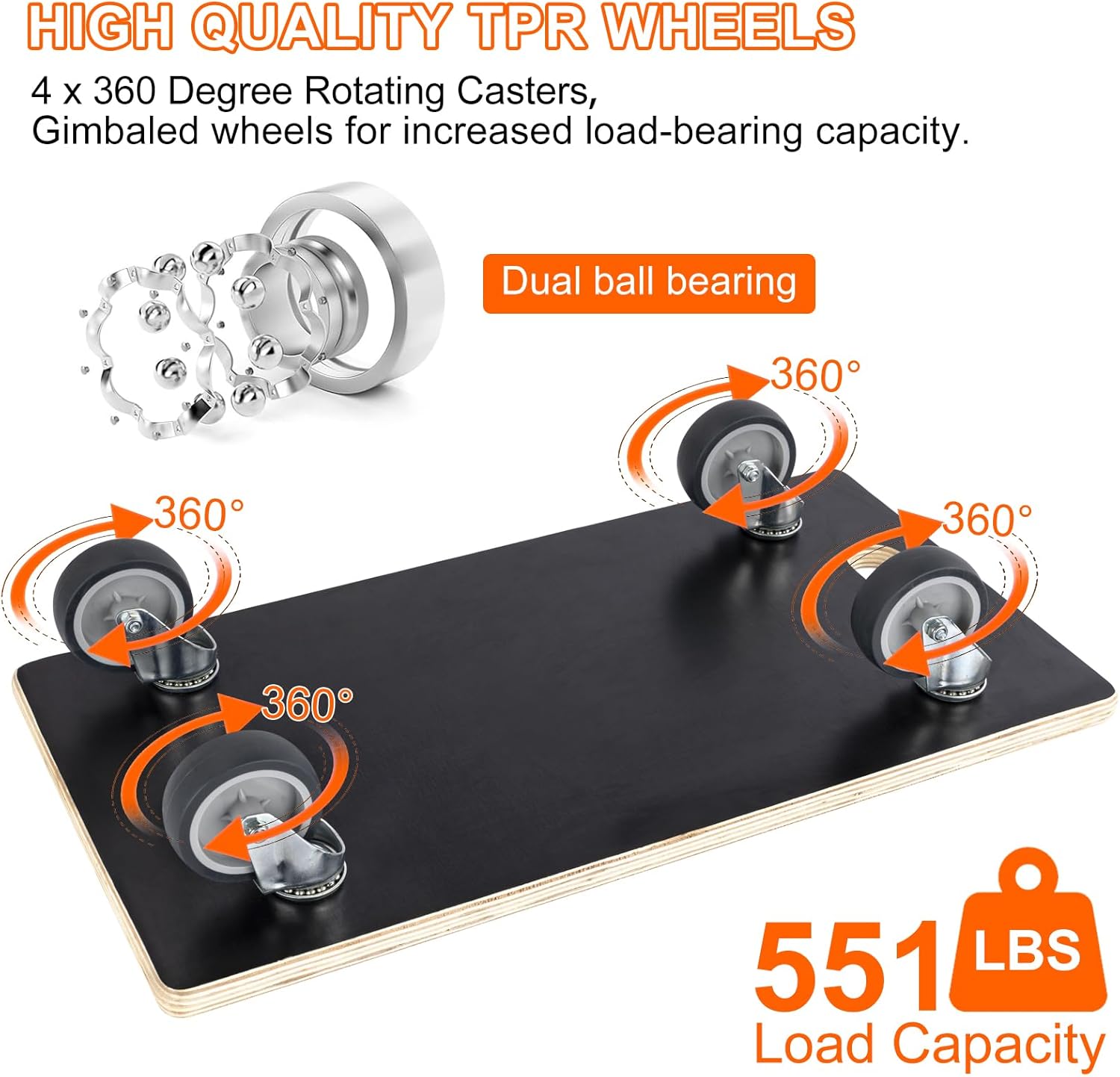 Furniture Movers with Wheels 2 Pack Rectangle Wood Platform Dolly Cart 1100 lbs Capacity Heavy Duty Furniture Mover Carrier with 4 Wheels Small Moving Dolly, Heavy Objects Hauling