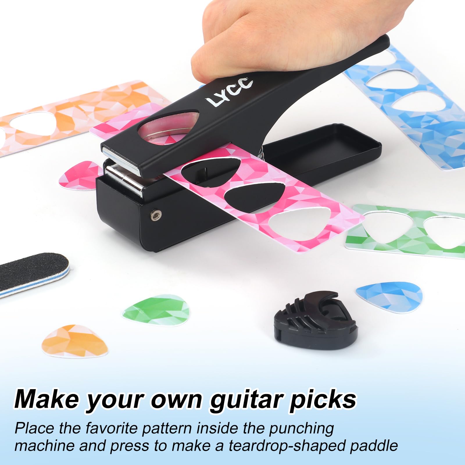 Púas de guitarra para bricolaje, paquete de regalo de lujo, fabricante de púas de guitarra premium, 16 tiras de clip de paleta y una lima para alisar, color negro