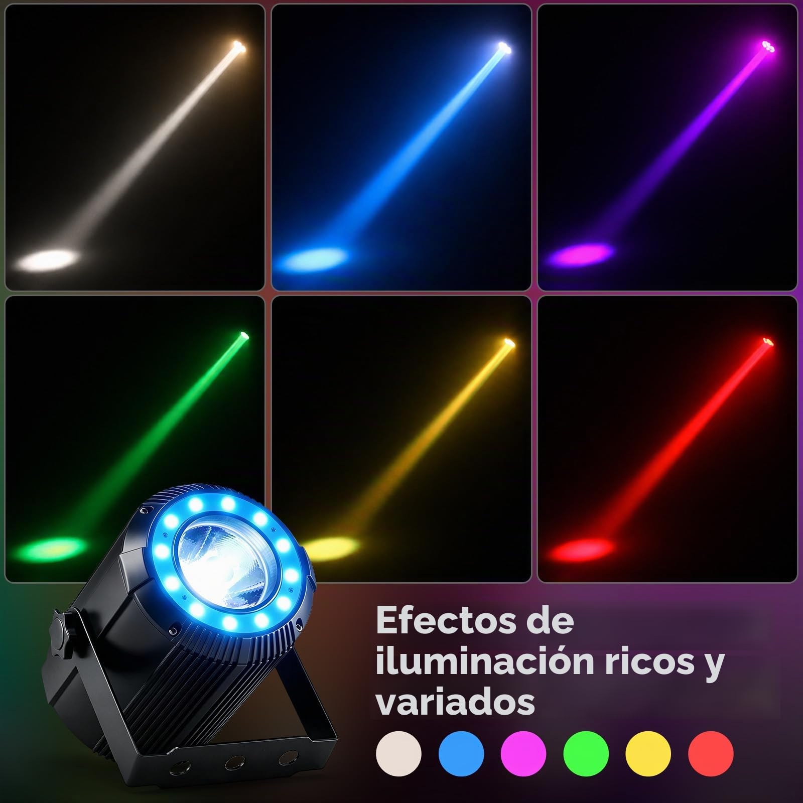 40W RGBW 4 en 1 LED Pinspot + 24 SMD RGB Luces de Escenario LED Par DMX Luces DJ 7/11CH Luz de Fiesta Foco para Bar, Fiesta, Boda, Discoteca, Teatro, Halloween
