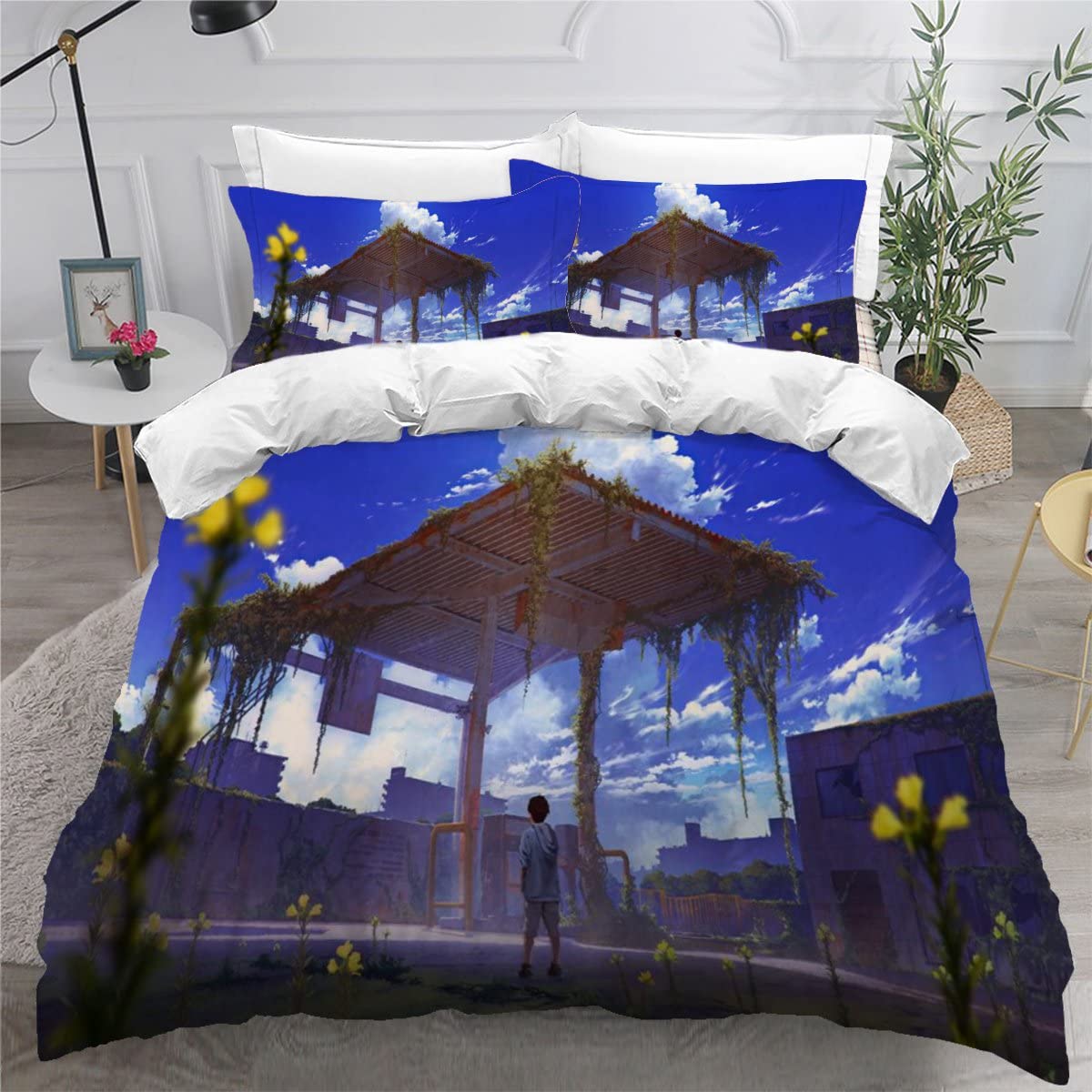Parure de lit 2 personnes 220x240 avec housse de couette microfibre et fermeture éclair