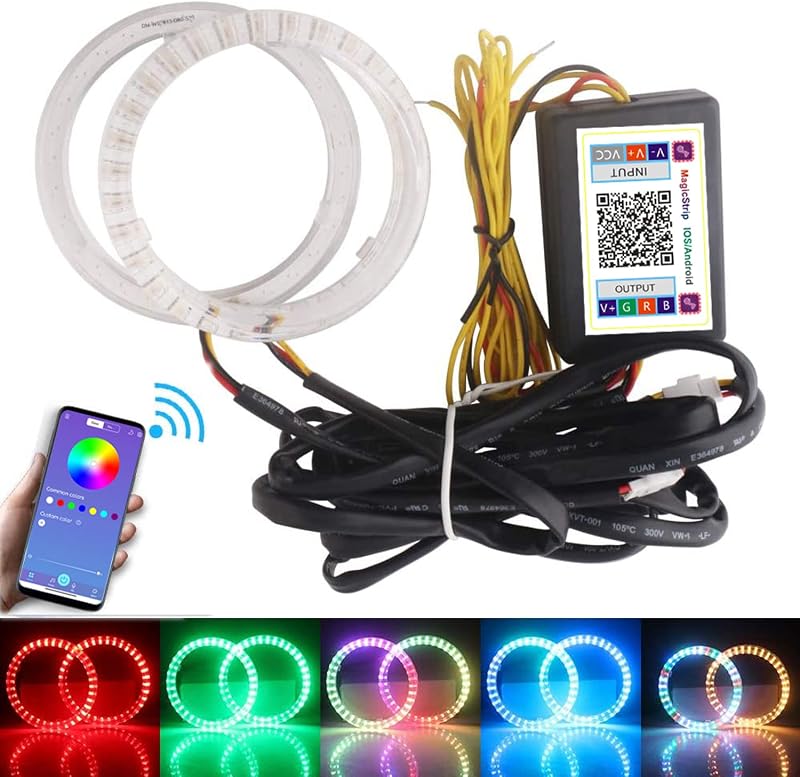 RGB LED Angel Eyes Halo Rings 95MM DRL Fog Lamp Turn Signal Light 12V