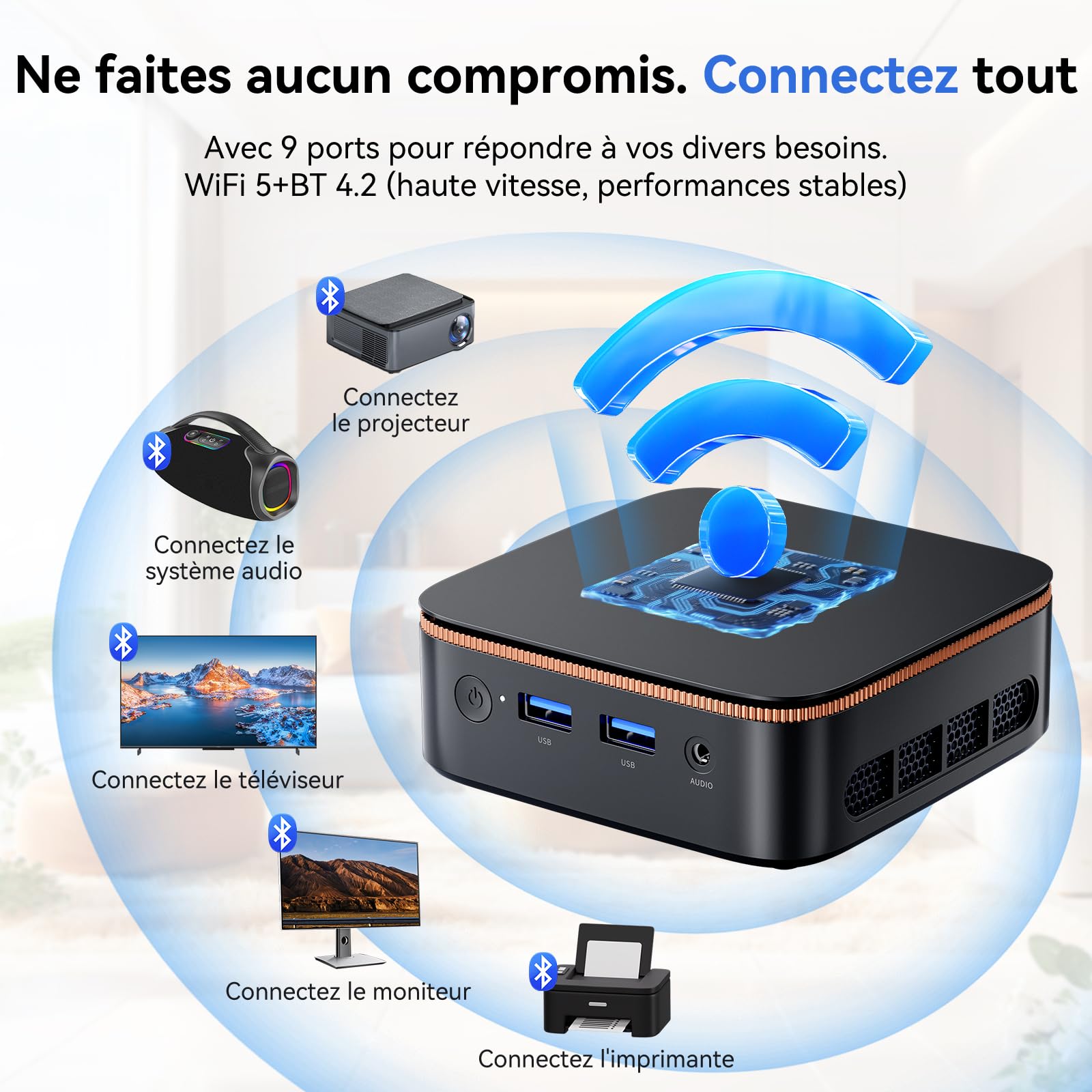 Blackview MP20 Mini PC Win11 Pro, AMD Ryzen 3300U(jusqu'à 3,50 GHz), 16 Go DDR4 RAM 512 Go M.2 SSD Mini Ordinateur de Bureau, Wi-FI 5G, 4K UHD Dual Display Tour PC pour l'école/Bureau.