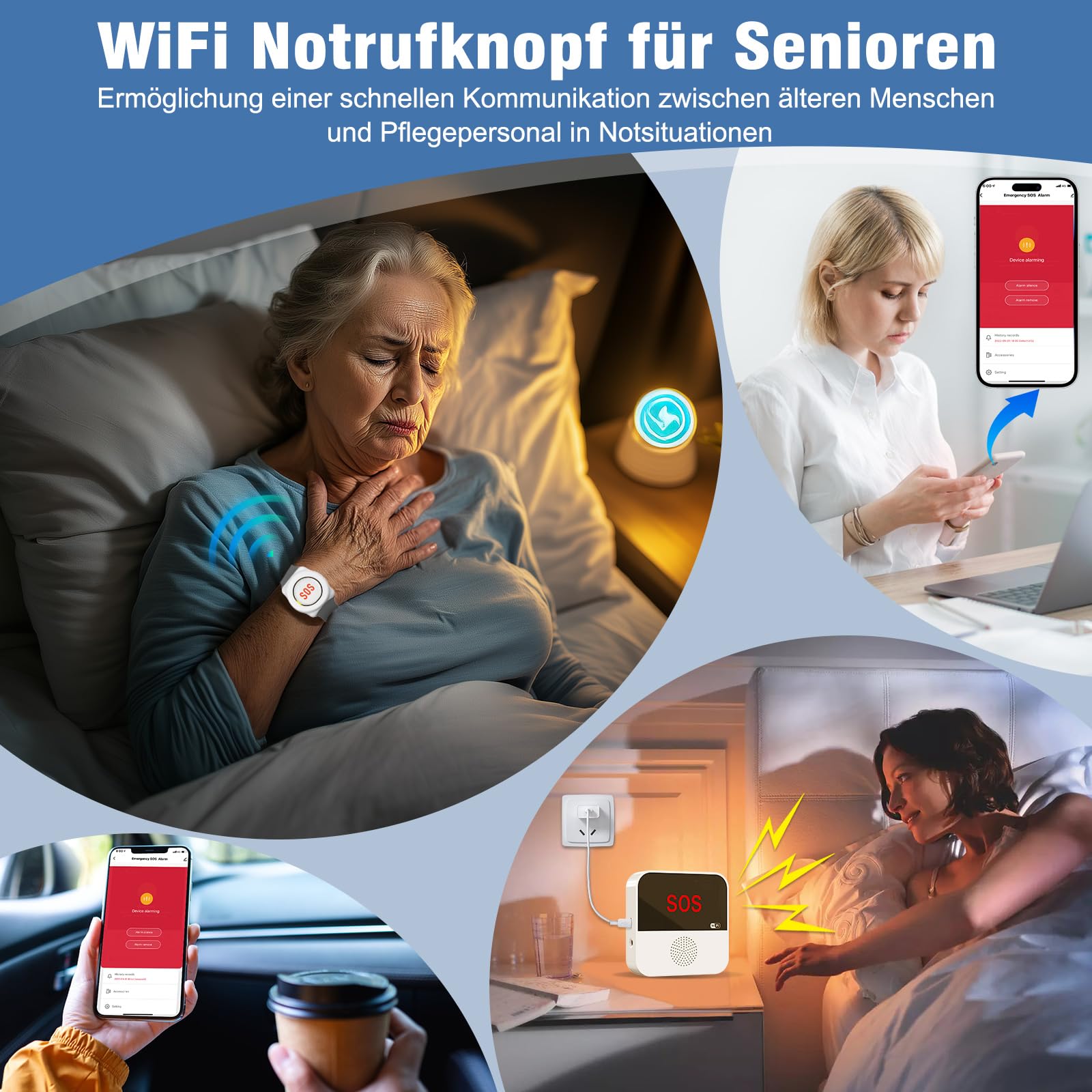 ChunHee Notrufknopf für Senioren Senioren Notruf Tuya WiFi Smart Notrufklingel Alert System für ältere Patienten Behinderte,Kinder