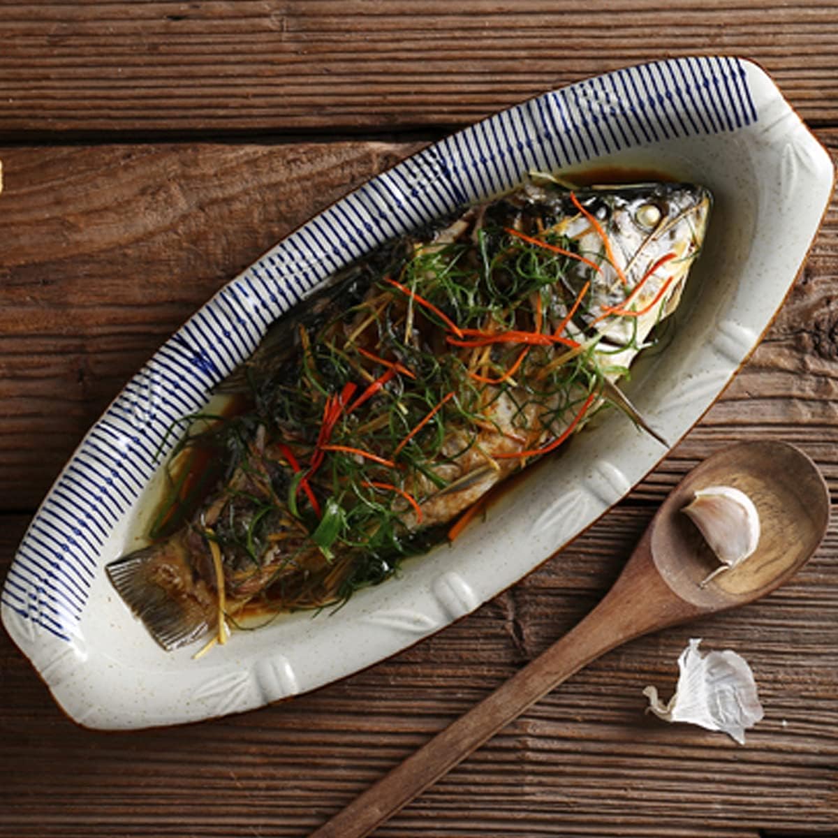 Platos for cenar, plato de pescado de cerámica creativo, plato de cena, plato de pescado al vapor for el hogar, plato de ensalada ovalado personalizado simple, 2 piezas, 16 pulgadas ( Size : 16inch )