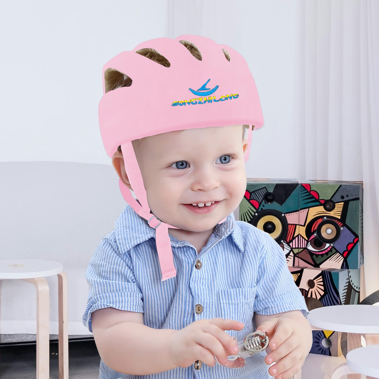 IULONEE Casco de Protección para Bebé Gorra Protectora para Cabeza de Bebé Gorra de Algodón Ajustable Casco Bebe Helmet (Rosa)