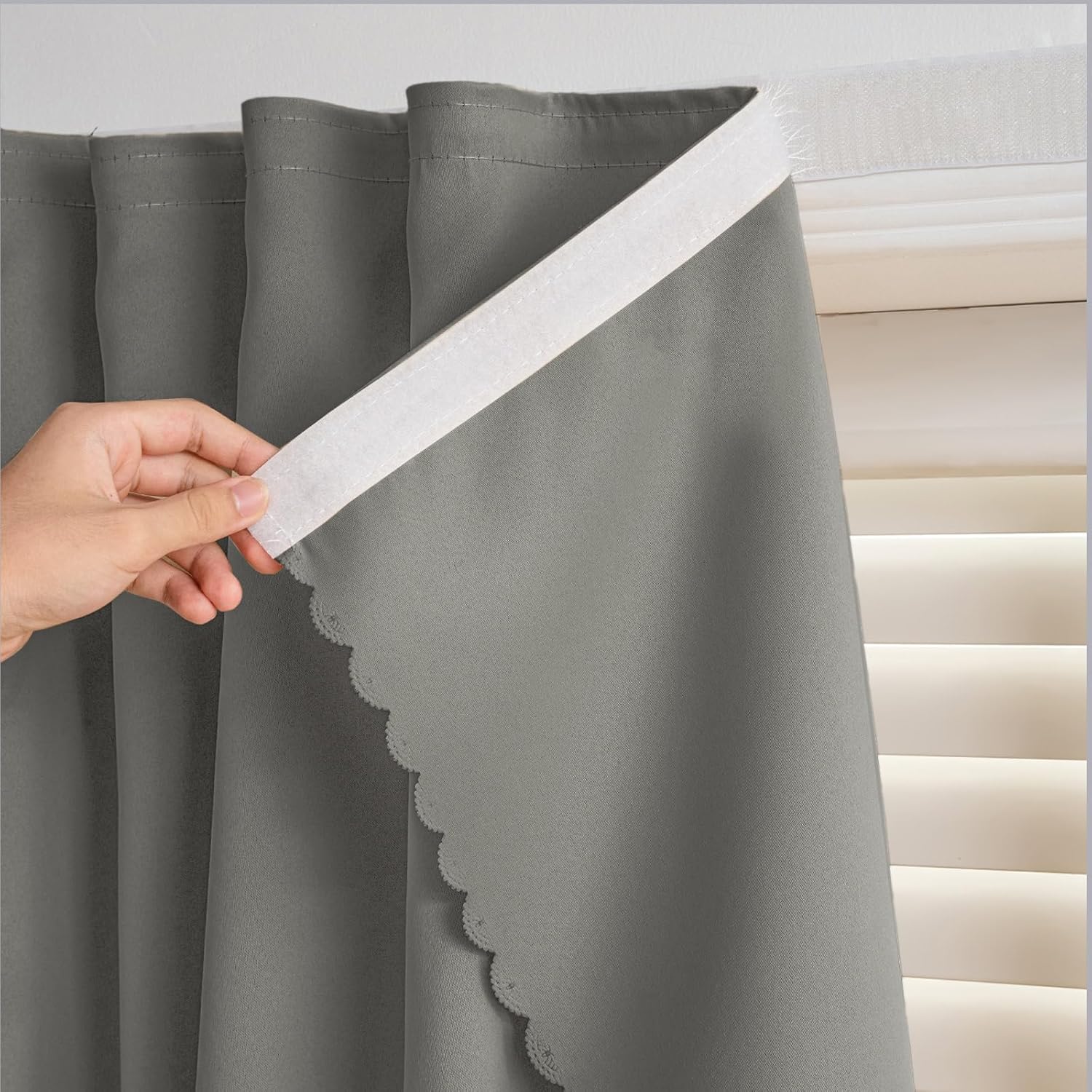 Blackout Curtains Adhesive - No Drilling, No Rod, Easy to Install, for Window Blinds,Bedroom(Grey 59 * 96in-1P)