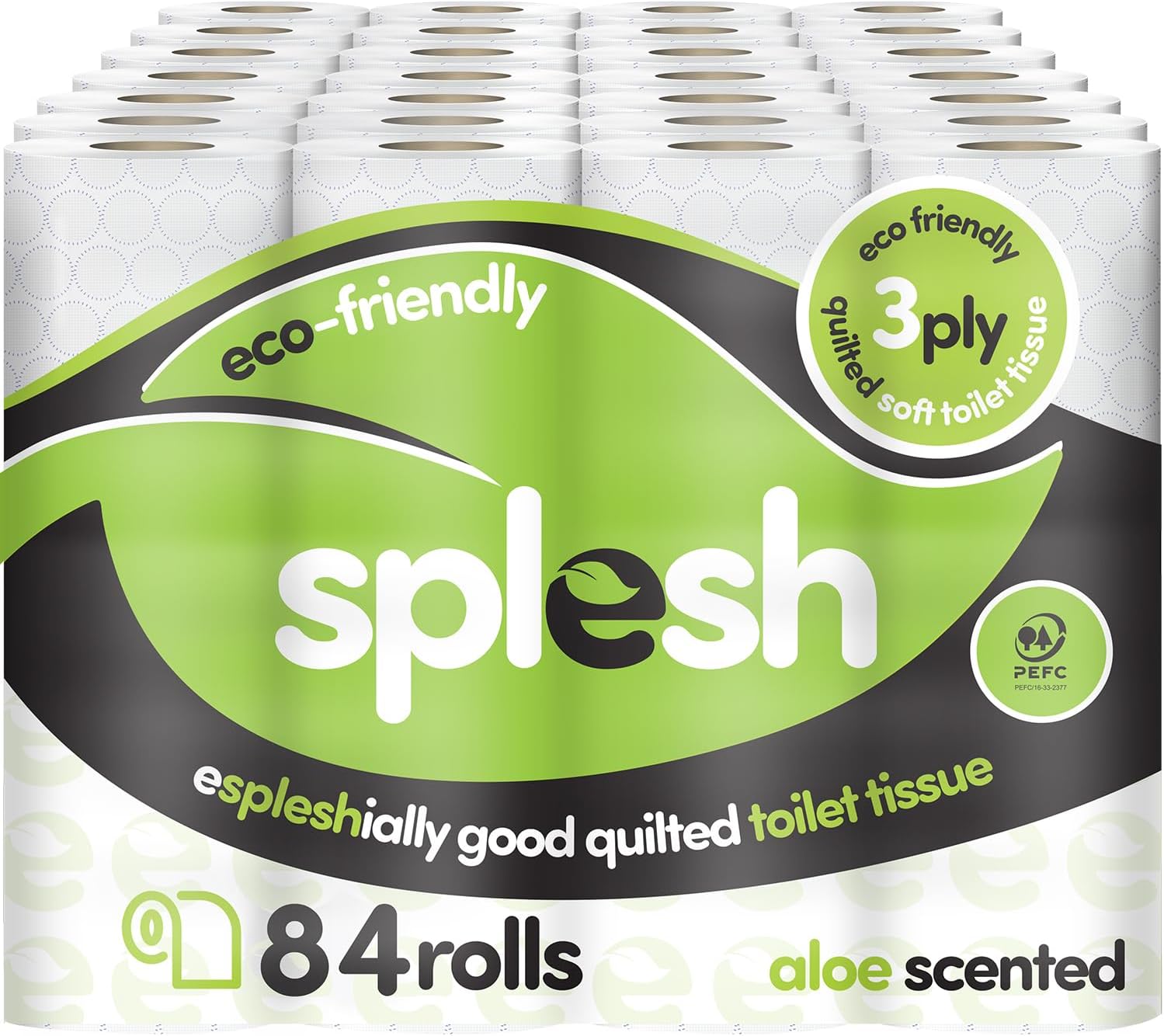 Splesh by Cusheen Toilet Roll 84 Rolls - Aloe Vera Scent Bulk Family Pack | Soft 3 Ply Quilted Bathroom Tissue Loo Rolls | Eco-Friendly, Sustainable Toilet Paper