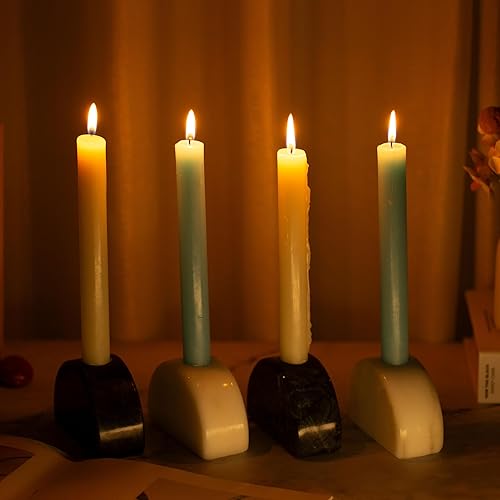 Miniatura 6 de Juego de 2 portavelas, portavelas de mármol natural, portavelas pesados, decoración moderna semicircular para el hogar (2 negro)