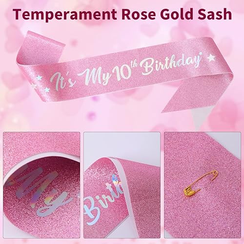 Miniatura 5 de Banda de cumpleaños de 10 años, tiara y corona de cumpleaños de 10 años, banda de cumpleaños de 10 años con brillos, corona de cumpleaños de papel