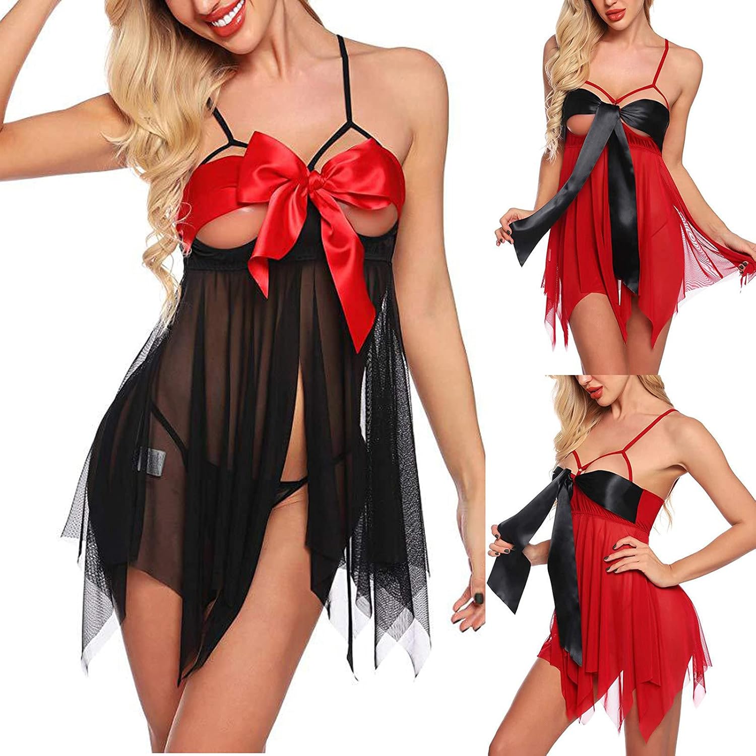 Women'S Lingerie Plus Sizewomen Sexy Christmas Festival Nightdress Dresses Set