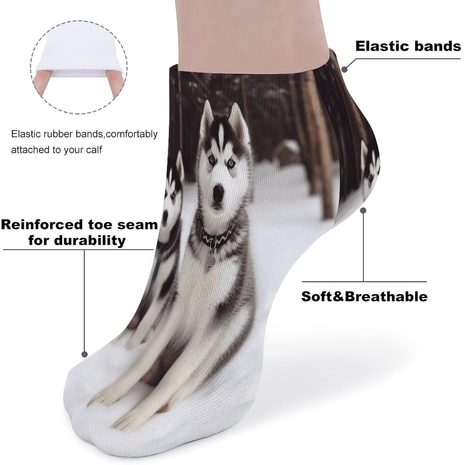 Socks for Men Women 5 Pairs Short Ankle Socks | Adorable Huskies Low Cut Casual Crew Sock Cute Breathable Athletic Socks Non Slip No Show Sock