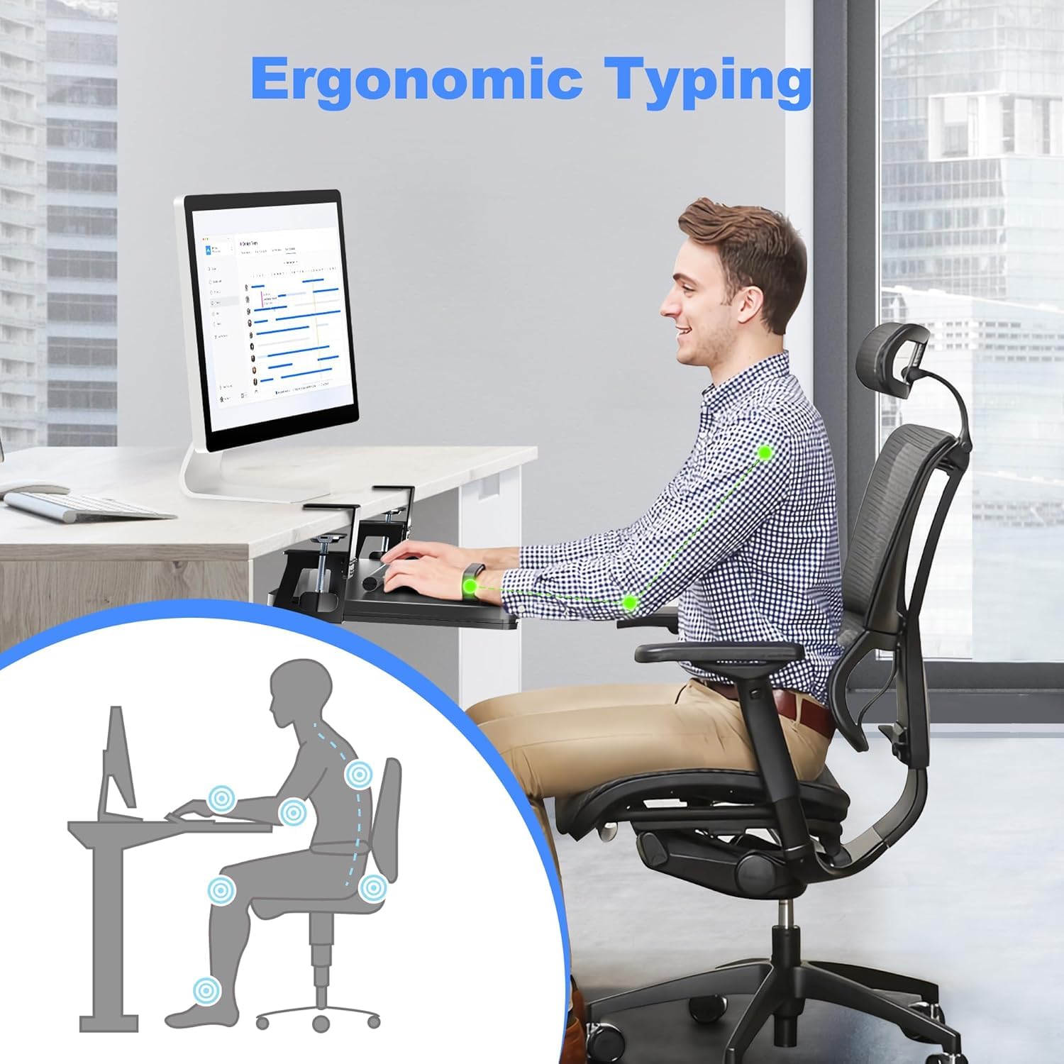 XINLEI Tastaturablage unter dem Schreibtisch 65,5×31,1 cm mit C-Klemme & Schraubmontage – Ausziehbare Tastatur- und Mausablage mit Sicherheitsanschlag, sanfte Gleitschienen, ergonomisches Tippen